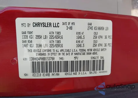 2008 Dodge Grand Caravan z USA, uszkodzony, nr VIN 1D88N54P08B153780